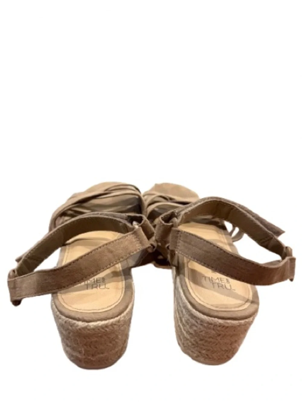 Time and Tru Women's Taupe Wedge Sandals - Neutral Strappy Casual Size 8